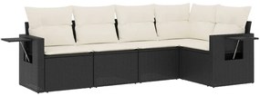 Set Divani da Giardino 5 pz con Cuscini in Polyrattan Nero