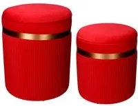 Set 2 Pouf Contenitore 35 cm e 39 cm in Tessuto Velluto Rosso