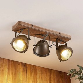 Faretto da soffitto Lindby Farovi, nero, 44 cm, a 3 luci, legno, GU10