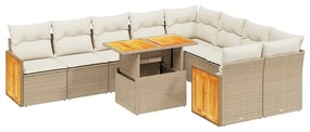 Set divano da giardino 10 pz con cuscini beige in polyrattan