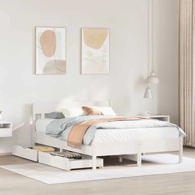 Letto Senza Materasso Bianco 140x200 Cm Legno Massello Di Pino /
