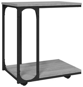 Tavolino con ruote grigio sonoma 50x35x55,5cm legno multistrato