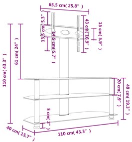 Supporto TV Angolare 3 Livelli per 32-70 Pollici Nero e Argento