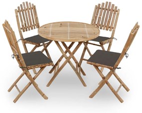 Set Da Pranzo Da Giardino 5 Pz Pieghevole Con Cuscini İn Bambù /