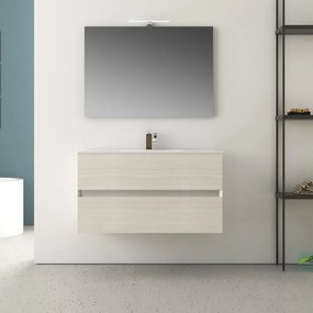 Mobile sottolavabo, lavabo e specchio ZENO per vasca centrale bianco rock L 100 x H 55 x P 46 cm 2 cassetti