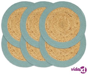 vidaXL Tovagliette 6 pz Naturale e Verde 38 cm in Juta e Cotone