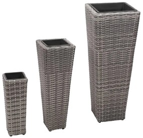 Letti Rialzati Da Giardino 3 Pz İn Polyrattan Grigio /