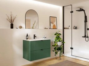 Mobile per bagno sospeso con scanalature e lavabo da incasso 80 cm Verde opaco - ZEVINI