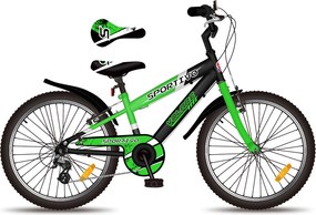 Bicicletta per Bambini 20" Stabilizzatori Freni Vbrake Cambio Shimano 7 Marce e Cavalletto Verde...