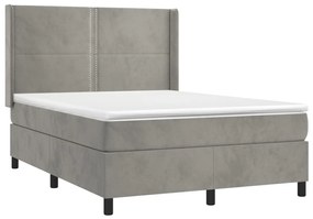 Letto a molle materasso e led grigio chiaro 140x190 cm velluto