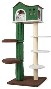 Costway Torre per gatti alta 153cm con condominio con tira graffi rivestito in sisal 5 piattaforme, Albero per gatti Verde