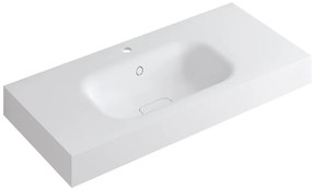 Lavabo a incasso rettangolare vasca centrale L 100.5 x H 15 x P 46 cm in resina bianco opaco