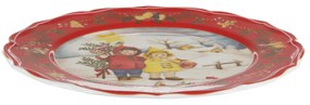 Sottopiatto Natale bambini bordo rosso porcellana 32,5 cm