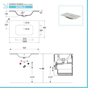 Mobile bagno sospeso 100 cm rovere naturale completo con lavabo Nadia
