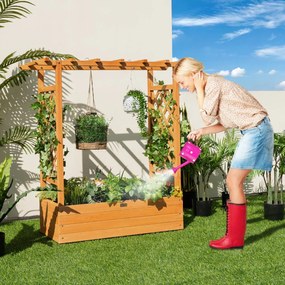 Costway Letto rialzato da giardino con grigliato ad arco, Fioriera in legno da interno esterno Arancione