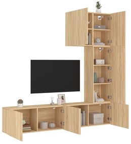 Mobili tv a muro 5pz rovere sonoma in legno multistrato