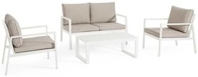 Salotto Hilde in Alluminio Verniciato Bianco – 1 Divano, 2 Poltrone e Tavolino