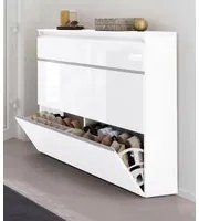 Scarpiera moderna, Made in Italy, a 2 ante e 1 anta a ribalta, Mobile portascarpe da ingresso, cm 120x27h108, Bianco lucido