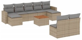 Set divano da giardino 10 pz con cuscini beige misto polyrattan