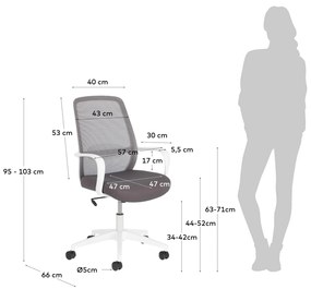 Kave Home - Sedia da scrivania Melva grigio e gambe in acciaio bianco