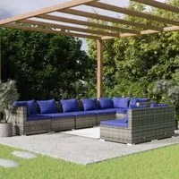 Set Divani da Giardino 8 pz con Cuscini in Polyrattan Grigio 3102406