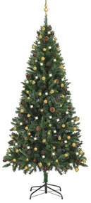 Albero di Natale Preilluminato con Palline Verde, Albero di Natale Preilluminato con Palline Verde 210 cm III