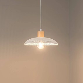 EMIBIG LIGHTING Lampada a sospensione Kobe, 1 luce, acciaio, legno, bianco