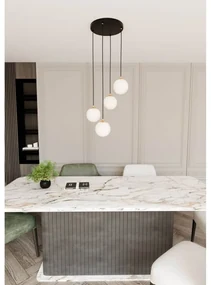 Lampadario a Sospensione in Acciaio e Vetro ROYAL 4 Bianco o Nero 4xE14 Colore del corpo Nero