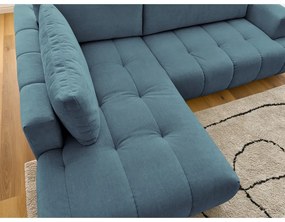 Divano angolare blu allungabile e con contenitore (penisola a sinistra/a L) con rivestimento in ciniglia Fuji – Bobochic Paris