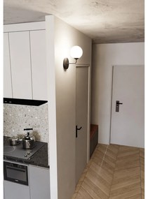 Applique Moderna 1 Luce Susanoo In Acciaio Nero E Vetro A Sfera Bianco