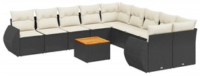 Set Divani da Giardino 11 pz con Cuscini in Polyrattan Nero