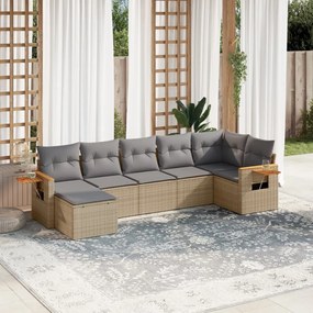 Set divani da giardino 7 pz con cuscini beige in polyrattan