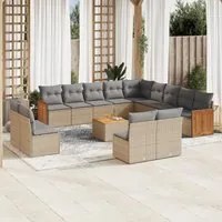 Set Divani da Giardino 14pz con Cuscini in Polyrattan Beige 3228173