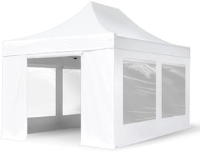 TOOLPORT 3x4,5m gazebo pieghevole PVC ignifugo con laterali (finestre panoramiche), PROFESSIONAL alluminio, bianco - (582876)
