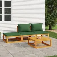 Set Salotto da Giardino 4 pz con Cuscini Verdi Legno Massellocod mxl 77166