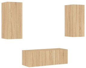 Mobili tv a muro con led 4pz rovere sonoma legno multistrato