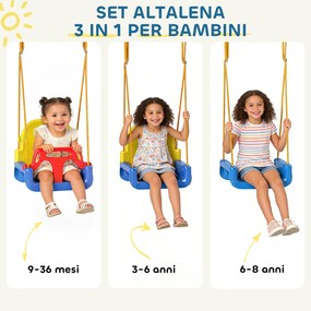 Altalena da Giardino per Bambini Trasformabile 3 in 1 Telaio in Metallo Blu...