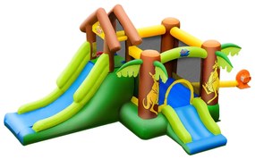 Costway Casa gonfiabile con scivoli muro per arrampicata e trampolino, Castello gonfiabile per bambini 3-10 anni con palline e pali