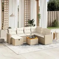 Set Divano da Giardino 8 pz con Cuscini Beige in Polyrattan 3264852