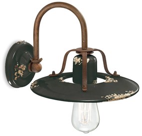 Applique Vintage Country Ferro E Ceramica Nero 1 Luce E27 25Cm
