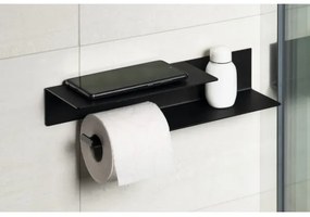 Sapho - Porta carta igienica con ripiano 9,5x35 cm nero opaco