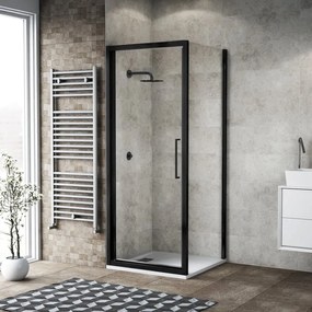 Box doccia con ingresso frontale battente Record L 100 x H 195 cm, vetro 6 mm vetro senza finitura / trasparente profilo nero spazzolato