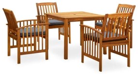 Set da Pranzo da Giardino 5 pz con Cuscini Massello di Acacia