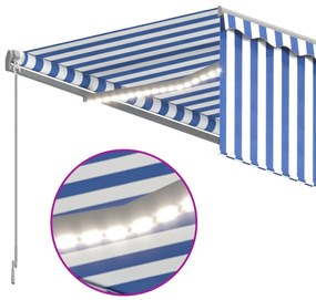 Tenda Sole Retrattile Manuale con LED 4,5x3m Blu e Bianco