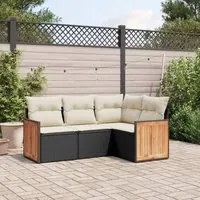 Set Divani da Giardino 4 pz con Cuscini Nero in Polyrattan 3227610