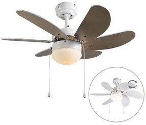 Ventilatore da soffitto bianco con stampa legno 80 cm con interruttore a catena - Fresh