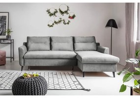 Divano letto angolare in velluto grigio chiaro, angolo destro Stylish Stan - Miuform