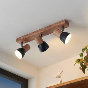 Lindby Tonja faretto da soffitto con legno, 3 luci