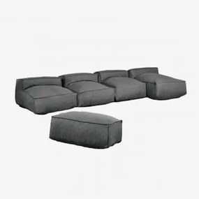 Divano Chaise Longue Componibile In 4 Pezzi Dojans E Pouf Da Giardino Grigio Granito - Sklum