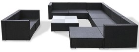 Set divani da giardino 10 pz con cuscini in polyrattan nero